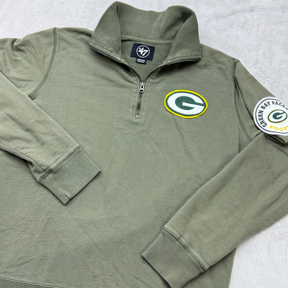 '47 Green Bay Packers Pullover Mens Medium Olive Green Quarter Zip Sweatshirt